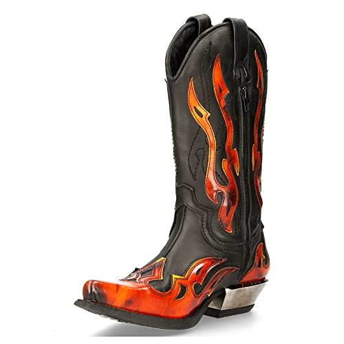 new rock Unisex Stiefel 7921-S2 Echtleder Schwarz Rot Cowboy Boots Rabatt Preis von New Rock
