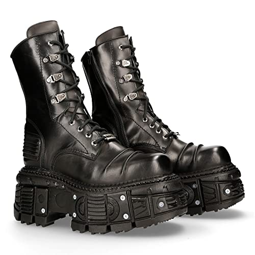 New Rock Unisex Stiefel Plattform Schnallen Reißverschluss Schwarz TANK Metallic Collection Black Imperfect Woman Man Boots M-TANK005C-C1, Schwarz , 43 EU von New Rock