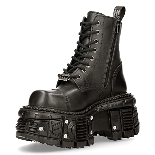 New Rock Unisex TANK083-C1 Echtes Leder Combat Black Platform Biker Military Schuhstiefel 10 von New Rock