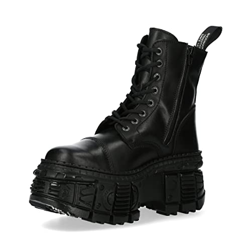 New Rock WALL083C-S5 Unisex Gothic Stiefel aus Schwarzem Leder mit Plateau 45 von New Rock