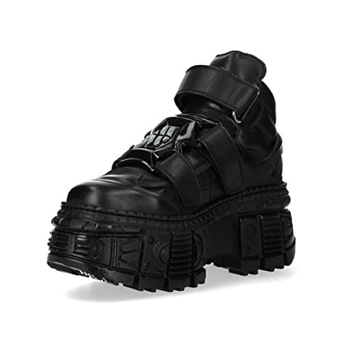 New Rock WALL285-S2 Unisex Gothic Stiefel aus Schwarzem Leder mit Plateau 44 von New Rock