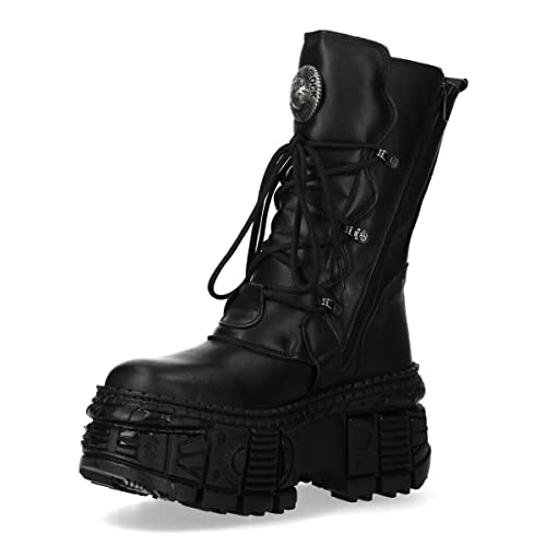 New Rock WALL373-S5 Unisex Gothic Stiefel aus Schwarzem Leder mit Plateau 39 von New Rock