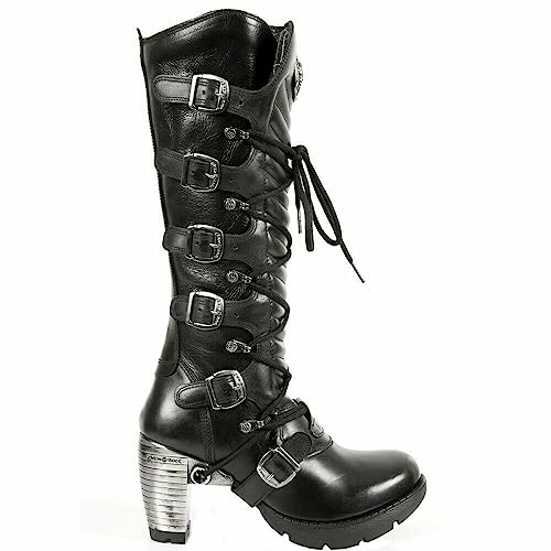 Newrock TR004-S1 Damen Schwarz Lederschnalle Spitze Kniehohe Goth Punk Fashion Reißverschluss Stiefel 38 von New Rock