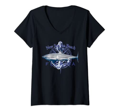 Damen Smyrna Beach Florida nautisches Segelbootfahren T-Shirt mit V-Ausschnitt Damen Smyrna Beach Florida nautisches Segelbootfahren T-Shirt mit V-Ausschnitt von New Smyrna Beach Florida Sailing Vacations
