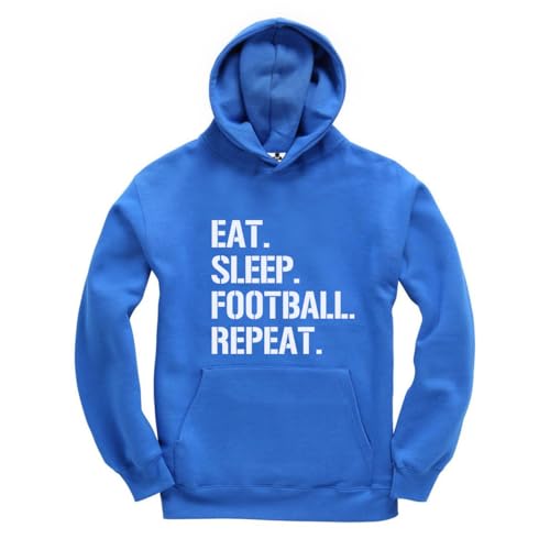 New Spirit Original Eat Sleep Football Repeat Lustiger Uni-Kinder-Kapuzenpullover Footy, königsblau, 9-11 Years von New Spirit Original