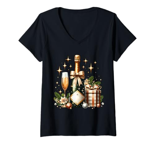 Damen Neujahrs-Champagner-Feier 2026 T-Shirt mit V-Ausschnitt Damen Neujahrs-Champagner-Feier 2026 T-Shirt mit V-Ausschnitt von New Year Collection