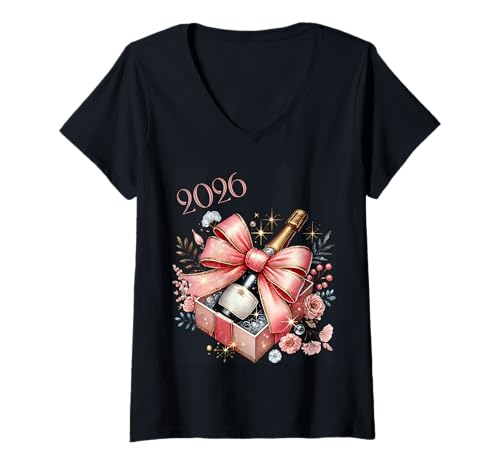 Damen Neujahrs-Champagner-Feier 2026 T-Shirt mit V-Ausschnitt Damen Neujahrs-Champagner-Feier 2026 T-Shirt mit V-Ausschnitt von New Year Collection