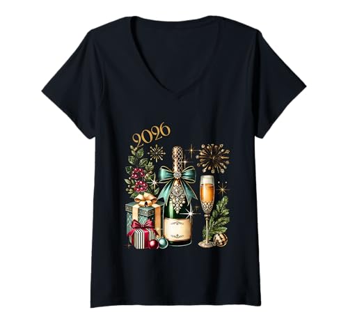 Damen Neujahrs-Champagner-Feier 2026 T-Shirt mit V-Ausschnitt Damen Neujahrs-Champagner-Feier 2026 T-Shirt mit V-Ausschnitt von New Year Collection