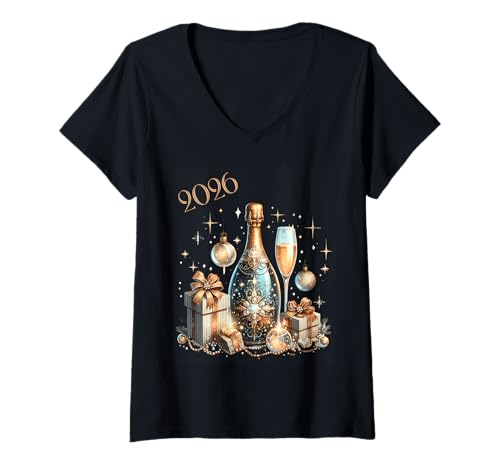 Damen Neujahrs-Champagner-Feier 2026 T-Shirt mit V-Ausschnitt Damen Neujahrs-Champagner-Feier 2026 T-Shirt mit V-Ausschnitt von New Year Collection