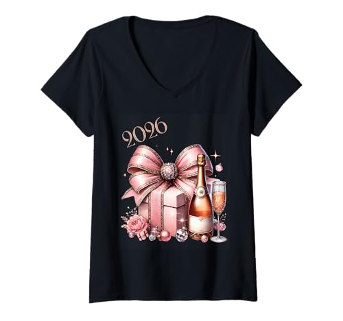 Damen Neujahrs-Champagner-Feier 2026 T-Shirt mit V-Ausschnitt Damen Neujahrs-Champagner-Feier 2026 T-Shirt mit V-Ausschnitt von New Year Collection