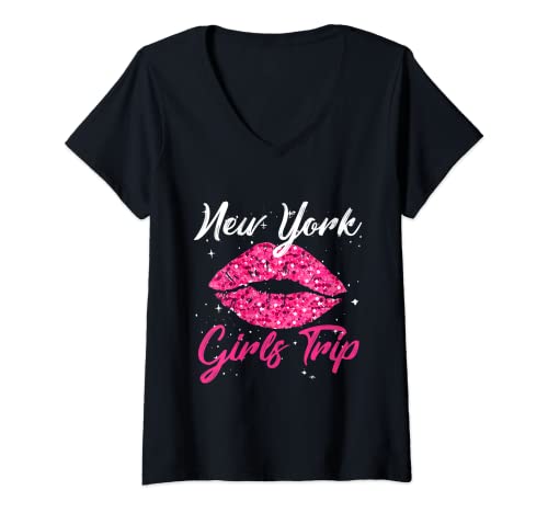 Damen Damen Mädchen Reise New York Urlaub Reise Hochzeit T-Shirt mit V-Ausschnitt von New York Adventure Travel Weekend