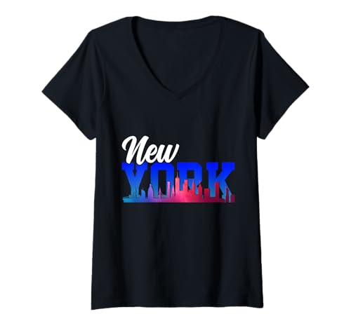 Damen New York City Skyline NYC NY Pride Souvenirs T-Shirt mit V-Ausschnitt von New York City - NYC Apparel & Gifts