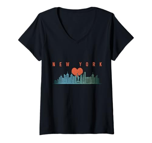 Damen New York City Skyline NYC NY Pride Souvenirs T-Shirt mit V-Ausschnitt von New York City - NYC Apparel & Gifts