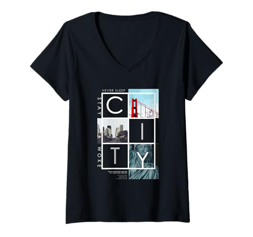 Damen Coole New York City NYC Freiheitsstatue USA Flagge Design T-Shirt mit V-Ausschnitt Damen Coole New York City NYC Freiheitsstatue USA Flagge Design T-Shirt mit V-Ausschnitt von New York City NYC Designs