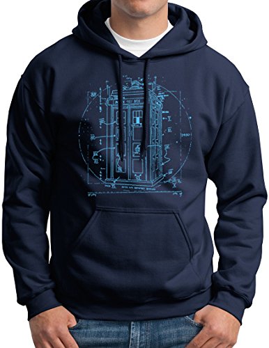 Police Call Box Hoodie Vitruvian Da Vinci Kapuzen-Sweatshirt, Marineblau, XX-Large von New York Fashion Police