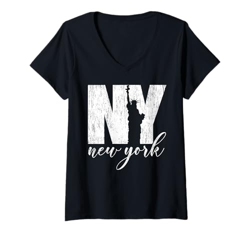 Damen New York Freiheitsstatue T-Shirt mit V-Ausschnitt Damen New York Freiheitsstatue T-Shirt mit V-Ausschnitt von New York Holiday Gift