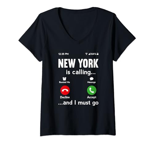 Damen New York Is Calling And I Must Go T-Shirt mit V-Ausschnitt Damen New York Is Calling And I Must Go T-Shirt mit V-Ausschnitt von New York Is Calling