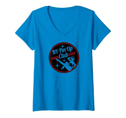 Damen Logo des New Yorker PIN-UP-Clubs T-Shirt mit V-Ausschnitt von New York Pin Up Club Logo Shop