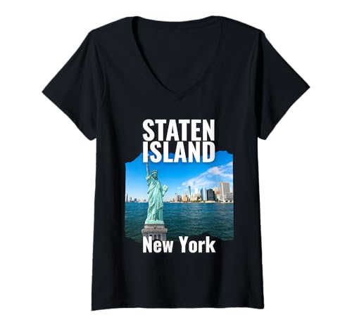 Damen Staten Island New York City Souvenir Freiheitsstatue USA T-Shirt mit V-Ausschnitt von New York Resident Born in NYC Pride in City USA