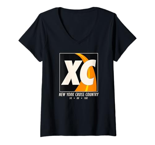 Damen XC-Läuferdesign im Vintage-Lauf im New Yorker Langlaufstil T-Shirt mit V-Ausschnitt von New York Runner Co. MCMA