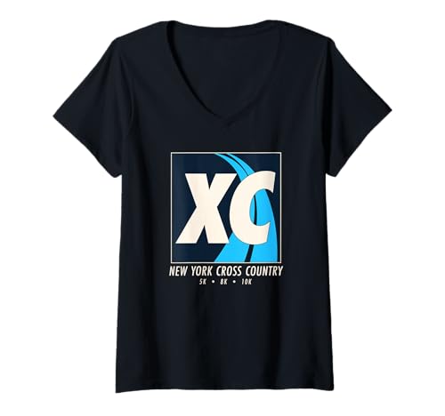 Damen XC-Läuferdesign im Vintage-Lauf im New Yorker Langlaufstil T-Shirt mit V-Ausschnitt von New York Runner Co. MCMA