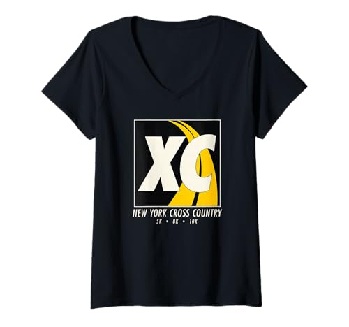 Damen XC-Läuferdesign im Vintage-Lauf im New Yorker Langlaufstil T-Shirt mit V-Ausschnitt von New York Runner Co. MCMA
