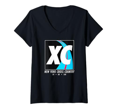 Damen XC-Läuferdesign im Vintage-Lauf im New Yorker Langlaufstil T-Shirt mit V-Ausschnitt von New York Runner Co. MCMA