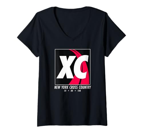 Damen XC-Läuferdesign im Vintage-Lauf im New Yorker Langlaufstil T-Shirt mit V-Ausschnitt von New York Runner Co. MCMA