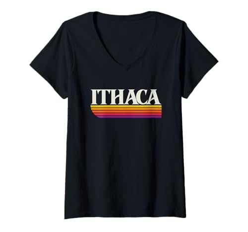 Damen Ithaca New York Retro-Grafik – Ithaca NY T-Shirt mit V-Ausschnitt von New York Throwbacks