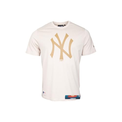 New York Yankees T-Shirt Herren NY MLB New Era Fanartikel 100% Baumwolle + Fanergy Traubenzucker (DE/NL/SE/PL, Alphanumerisch, L, Regular, Regular, Beige) von New York Yankees