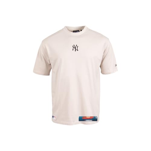 New York Yankees T-Shirt Herren NY MLB New Era Fanartikel Oversized 100% Baumwolle + Fanergy Traubenzucker (DE/NL/SE/PL, Alphanumerisch, L, Regular, Regular, Beige) von New York Yankees