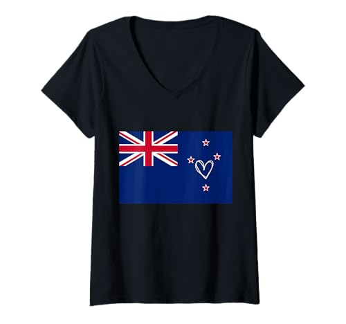 Damen Neuseeland-Flagge, Kiwi-Herz, stolzer Nationalfeiertag T-Shirt mit V-Ausschnitt von New Zealand Flag Kiwi Proud National Gifts Idea