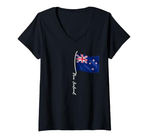 Damen New Zealand Flaggen T-Shirt mit V-Ausschnitt von New Zealand Geschenk