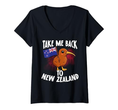 Damen Bring Mich zurück nach Neuseeland Kiwi Bird Flag Travel T-Shirt mit V-Ausschnitt von New Zealand Kiwi Bird Flag Travel Souvenir