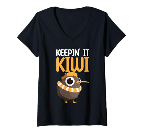 Damen Keepin It Kiwi Cute Cartoon Kiwi Winter Schal T-Shirt mit V-Ausschnitt von New Zealand Kiwi Bird Lover