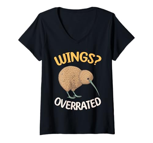 Damen Kiwi Wings überschätzter flugunfähiger Vogelhumor T-Shirt mit V-Ausschnitt von New Zealand Kiwi Bird Lover