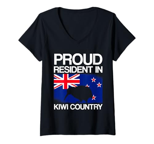 Damen Stolzer Bewohner im Kiwi-Land stolzer Bewohner in Kiwi T-Shirt mit V-Ausschnitt von New Zealand Kiwi Bird Lover