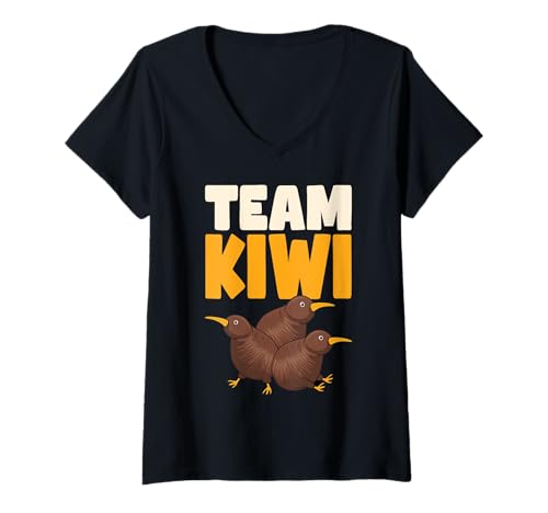 Damen Team Kiwi Neuseeland Birds T-Shirt mit V-Ausschnitt von New Zealand Kiwi Bird Lover