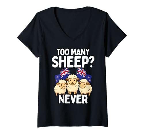 Damen Too Many Sheep Never Neuseeland Kiwi Flag Humor T-Shirt mit V-Ausschnitt von New Zealand Kiwi Sheep Farmer Rugby Pride
