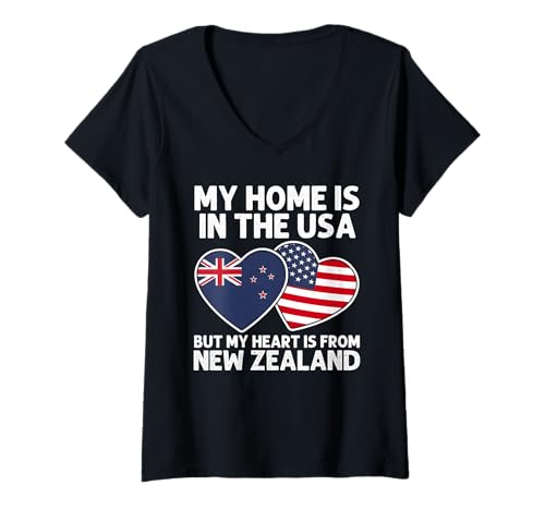 Damen My Home USA My Heart Neuseeland Kiwi American Pride Flag T-Shirt mit V-Ausschnitt von New Zealand Pride Flag Apparel