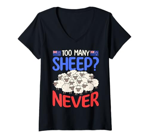 Damen Zu viele Schafe? Niemals neuseeländischer Schafhumor T-Shirt mit V-Ausschnitt von New Zealand Sheep Farm Wool Country NZ