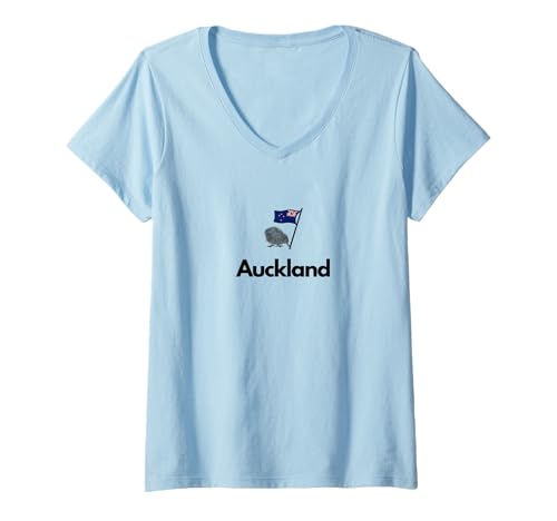 Damen Auckland T-Shirt mit V-Ausschnitt von New Zealand Souvenir Coordinates