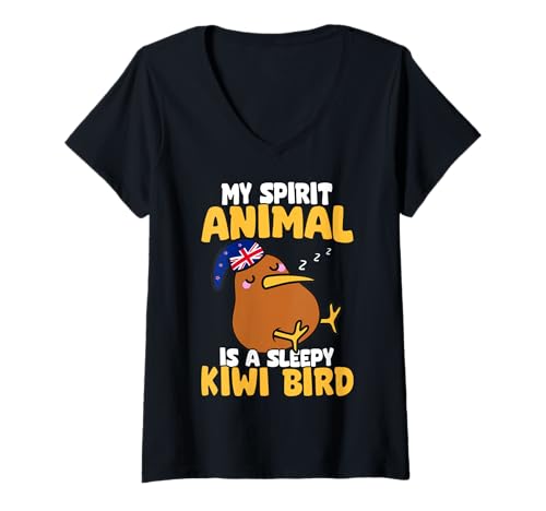 Damen Mein Geisttier ist EIN schläfriger Kiwivogel Lustig T-Shirt mit V-Ausschnitt von New Zealand Spirit Animal Sleepy Kiwi Bird Humor