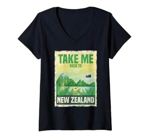 Damen Take Me Back to Neuseeland Mountain Fern Szene T-Shirt mit V-Ausschnitt Damen Take Me Back to Neuseeland Mountain Fern Szene T-Shirt mit V-Ausschnitt von New Zealand Take Me Back Mountains Fern