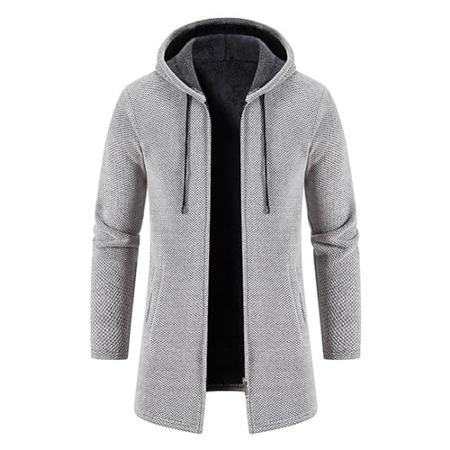 New front Baumwolle Strickjacke Winter Herrren Kapuzenjacke verdickte Jungen Hoodie mittellang Sweatshirt Gefüttert Kapuzen Sweat für Wandern Sport Zuhause Arbeit Universität, Lichtgrau, XL von New front