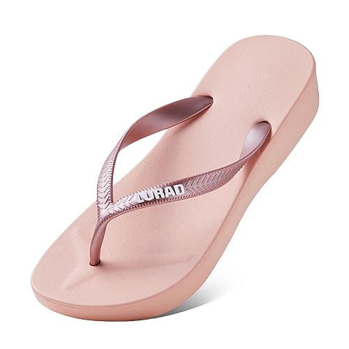 New front Damen Flip-Flops Elegant Keil Zehentrenner Strand Mode Sommer Sandalen Schräge Ferse Komfort Gummi Badezimmer Hawaii Pools Urlaub Rosa 39 von New front