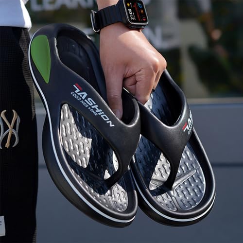 New front Flip Flops für Herren EVA Männer Zehentrenner V2 Sandalen Badelatschen Pantoffeln für Surfen Strand Beach Hawaii Freizeit Alltag Schwimm Pool, Schwarz, 43 von New front