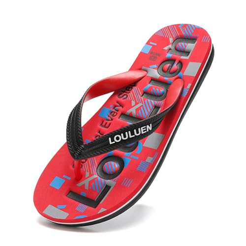 New front Herren Sommer Flip-flops Jungen Zehentrenner Badelatschen Sandalen mit Alphabets slipper für Urlaub Strand Zuhause Freizeit Alltag Abend Spazierung Wandern, Rot, 40 von New front