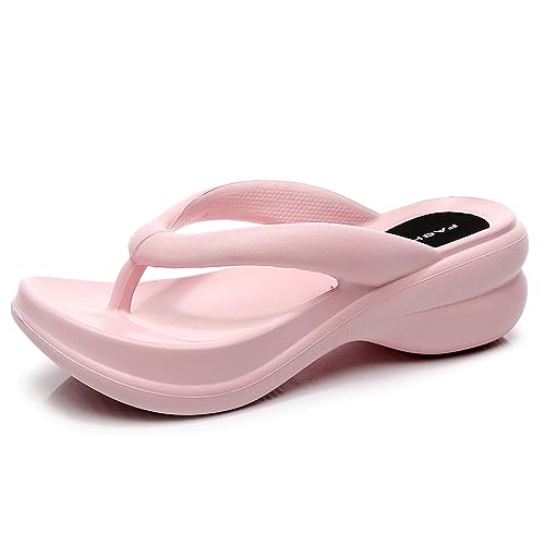 New front Keil Flip Flops Damen Elegant Zehentrenner Damen Strand Mode Sommer Sandalen Schräge Ferse Komfort Gummi Pools Urlaub Badezimmer Hawaii Rosa M von New front