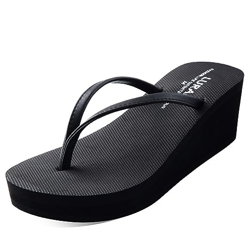 New front Keilabsatz Flip Flops Damen Sommer Sandalen Damen Flip-Flops Elegant Damen Flip-Flops Strand Mode Schräge Ferse Gummi Komfort Sommer Sand Strand Urlaub Pools Schwarz 37 von New front